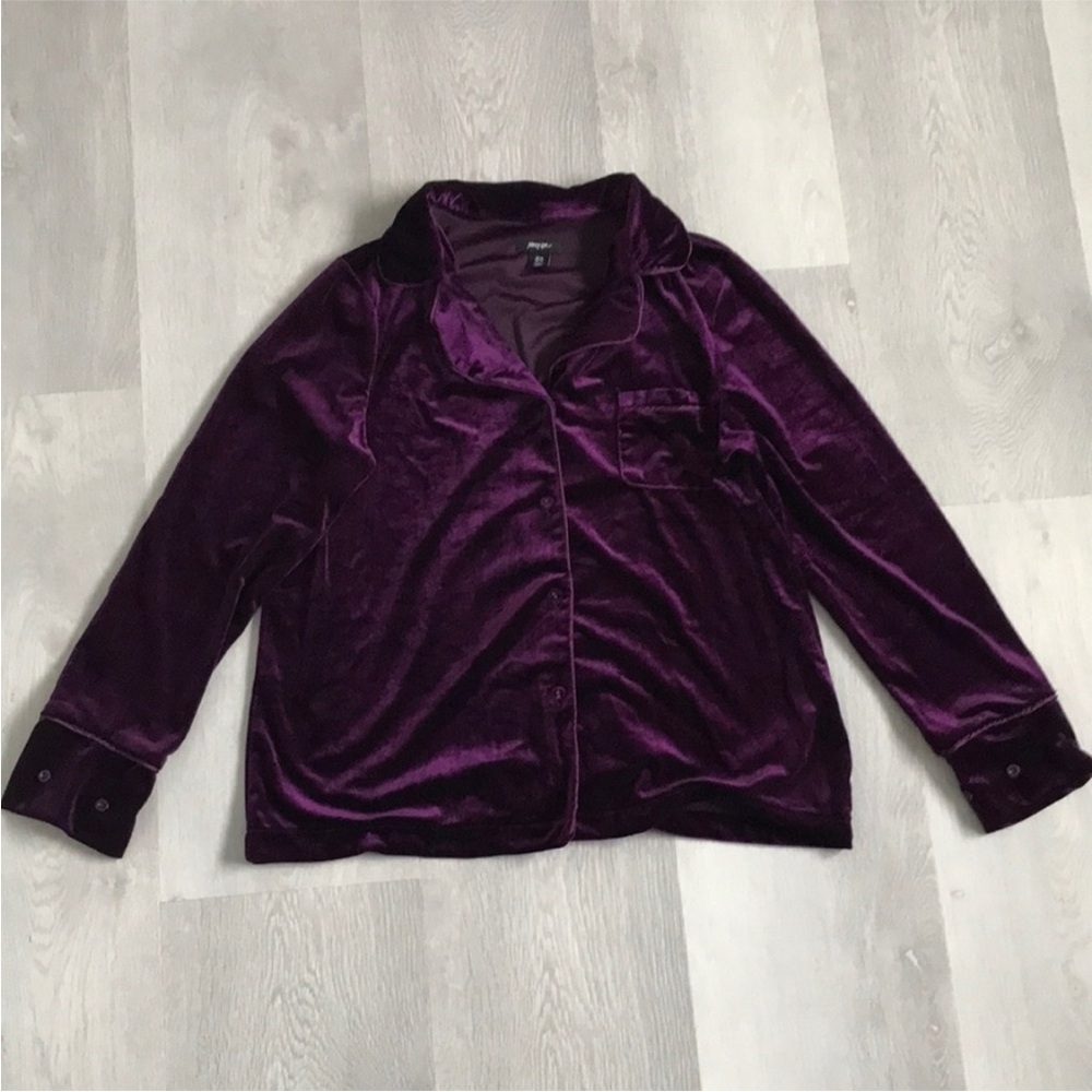 NASTY GAL VELVET PJ SHIRT BUTTON LONG SLEEVE WOMENS 10